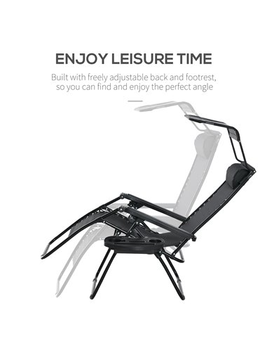 Outsunny 2 Piece Foldable Reclining Garden Chair with Headrest, Zero Gravity Deck Sun Lounger Seat Chair with Footrest, Armrest,