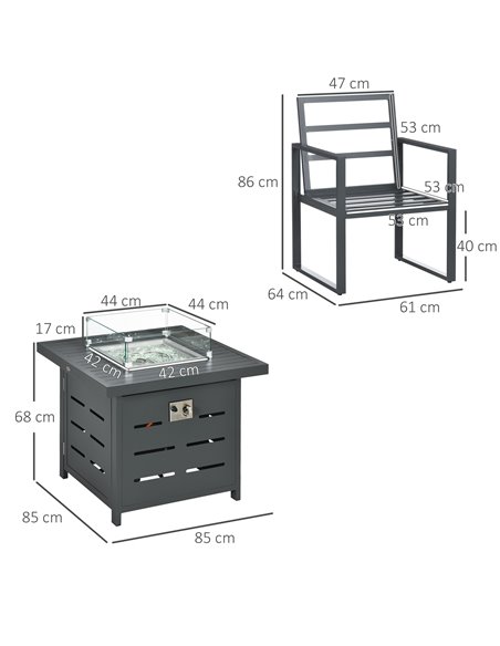 Outsunny 5-Piece Aluminium Garden Furniture Sets, 4 Seater Outdoor Conversational Sofa Sectional with Gas Fire Pit Table for Yar - pic 10330 | FastDaddyshop