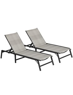 Outsunny Foldable Outdoor PE Rattan Sun Lounger Set of 2, Patio Wicker Recliners Lounge Chair w/ 5-Level Adjustable Backrest, fo