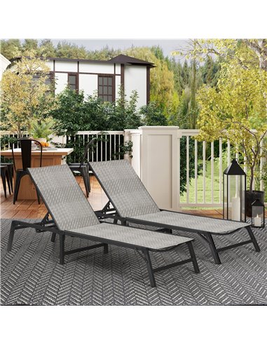 Outsunny Foldable Outdoor PE Rattan Sun Lounger Set of 2, Patio Wicker Recliners Lounge Chair w/ 5-Level Adjustable Backrest, fo