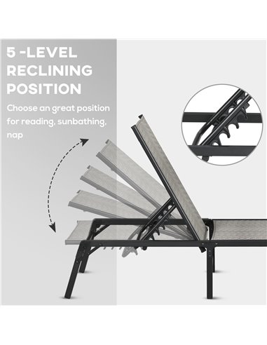 Outsunny Foldable Outdoor PE Rattan Sun Lounger Set of 2, Patio Wicker Recliners Lounge Chair w/ 5-Level Adjustable Backrest, fo