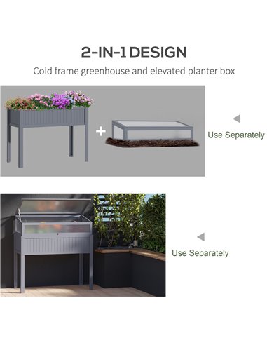 Outsunny Raised Garden Bed 2-IN-1 Wood Cold Frame Greenhouse with Elevated Garden Box, Openable Top for Flowers, Vegetables, Pla