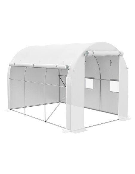 Outsunny 296 x 196cm Steel Frame Polytunnel Greenhouse - White 84H-009V01WT - pic 103465 | FastDaddyshop