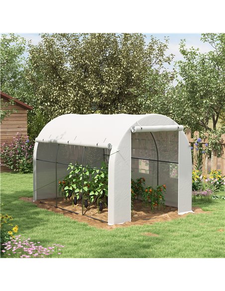 Outsunny 296 x 196cm Steel Frame Polytunnel Greenhouse - White 84H-009V01WT - pic 103466 | FastDaddyshop