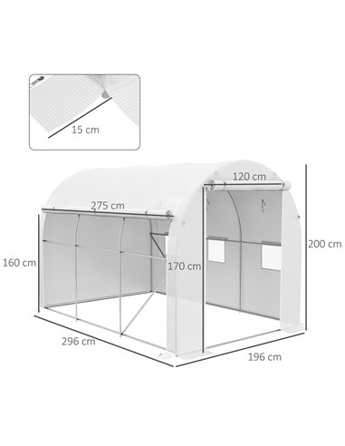 Outsunny 296 x 196cm Steel Frame Polytunnel Greenhouse - White 84H-009V01WT