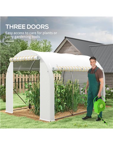 Outsunny 296 x 196cm Steel Frame Polytunnel Greenhouse - White 84H-009V01WT