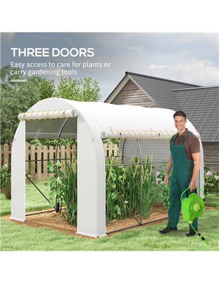 Outsunny 296 x 196cm Steel Frame Polytunnel Greenhouse - White 84H-009V01WT - pic 103469 | FastDaddyshop