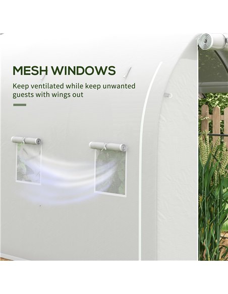 Outsunny 296 x 196cm Steel Frame Polytunnel Greenhouse - White 84H-009V01WT - pic 103470 | FastDaddyshop