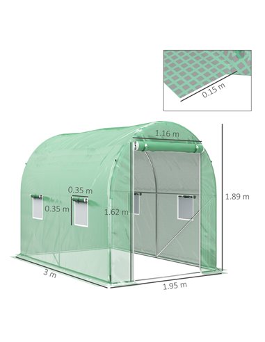Outsunny 300 x 195cm Walk-In Tunnel Greenhouse - Green 845-155V01GN