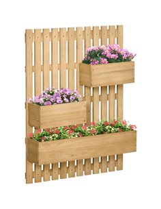 Outsunny Wall-mounted Wooden Garden Planters with Trellis, Drainage Holes and 3 Planter Boxes for Patio, Natural 845-796V00ND