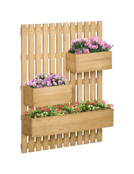 Outsunny Wall-mounted Wooden Garden Planters with Trellis, Drainage Holes and 3 Planter Boxes for Patio, Natural 845-796V00ND - pic 103528 | FastDaddyshop