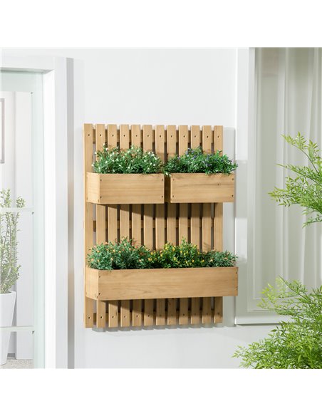 Outsunny Wall-mounted Wooden Garden Planters with Trellis, Drainage Holes and 3 Planter Boxes for Patio, Natural 845-796V00ND - pic 103529 | FastDaddyshop