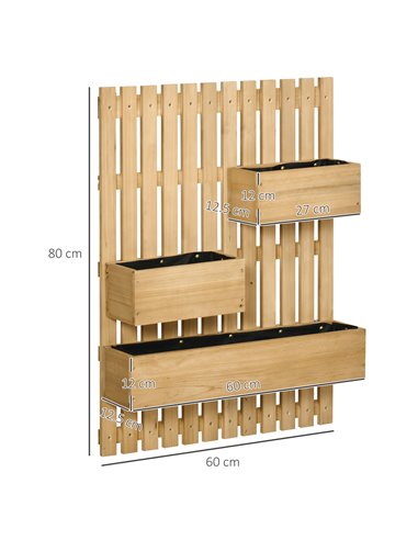 Outsunny Wall-mounted Wooden Garden Planters with Trellis, Drainage Holes and 3 Planter Boxes for Patio, Natural 845-796V00ND