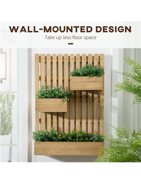 Outsunny Wall-mounted Wooden Garden Planters with Trellis, Drainage Holes and 3 Planter Boxes for Patio, Natural 845-796V00ND - pic 103531 | FastDaddyshop