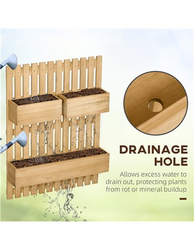 Outsunny Wall-mounted Wooden Garden Planters with Trellis, Drainage Holes and 3 Planter Boxes for Patio, Natural 845-796V00ND
