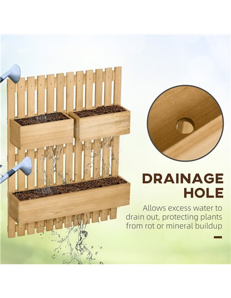 Outsunny Wall-mounted Wooden Garden Planters with Trellis, Drainage Holes and 3 Planter Boxes for Patio, Natural 845-796V00ND - pic 103534 | FastDaddyshop