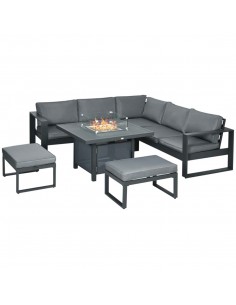 Outsunny 6-Piece Aluminium Garden Furniture Set with 50,000 BTU Gas Fire Pit Table, Grey