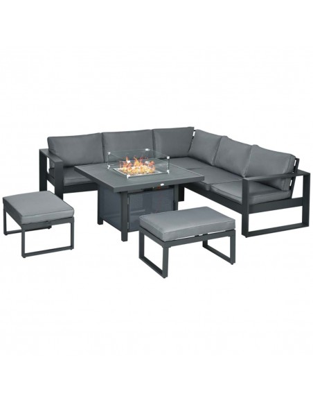 Outsunny 6-Piece Aluminium Garden Furniture Set with 50,000 BTU Gas Fire Pit Table, Grey - pic 10354 | FastDaddyshop