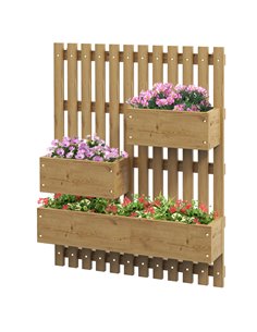 Outsunny Wall-mounted Wooden Garden Planters with Trellis, Drainage Holes and 3 Planter Boxes for Patio, Carbonised 845-796V00TN