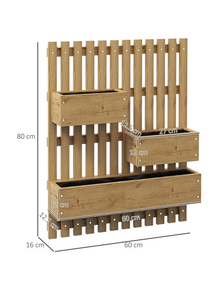 Outsunny Wall-mounted Wooden Garden Planters with Trellis, Drainage Holes and 3 Planter Boxes for Patio, Carbonised 845-796V00TN - pic 103557 | FastDaddyshop
