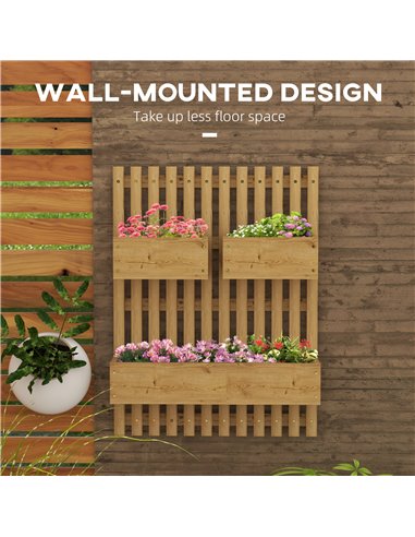 Outsunny Wall-mounted Wooden Garden Planters with Trellis, Drainage Holes and 3 Planter Boxes for Patio, Carbonised 845-796V00TN