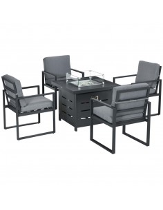 Outsunny 5-Piece Aluminium Garden Furniture Set with Gas Fire Pit Table for Yard, Poolside, Grey