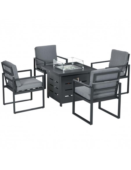 Outsunny 5-Piece Aluminium Garden Furniture Set with Gas Fire Pit Table for Yard, Poolside, Grey - pic 10356 | FastDaddyshop