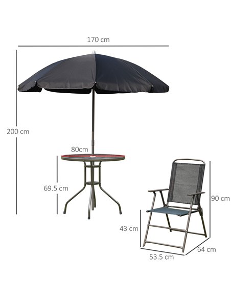 Outsunny 6 PCs Garden Patio Furniture Set Bistro Set Texteline Folding Chairs +Table +Parasol (Black) - pic 10358 | FastDaddyshop