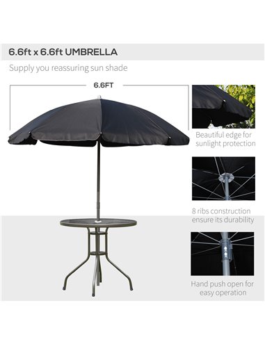 Outsunny 6 PCs Garden Patio Furniture Set Bistro Set Texteline Folding Chairs +Table +Parasol (Black)