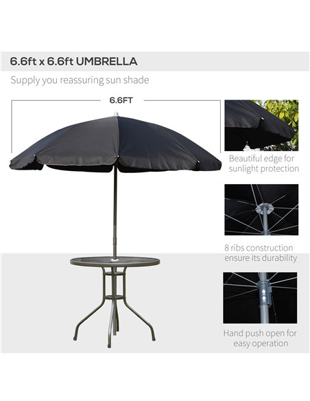 Outsunny 6 PCs Garden Patio Furniture Set Bistro Set Texteline Folding Chairs +Table +Parasol (Black) - pic 10359 | FastDaddyshop