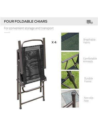 Outsunny 6 PCs Garden Patio Furniture Set Bistro Set Texteline Folding Chairs +Table +Parasol (Black)