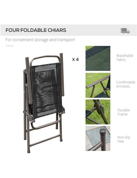 Outsunny 6 PCs Garden Patio Furniture Set Bistro Set Texteline Folding Chairs +Table +Parasol (Black) - pic 10361 | FastDaddyshop