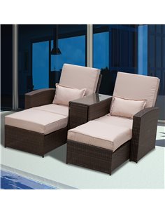 Outsunny 2-Seater Outdoor Rattan Sofa Lounger Set,Brown 2