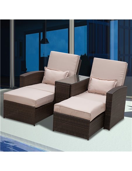 Outsunny Outdoor Garden Rattan Companion Sofa Chair & Stool Lounger Recliner Love Sunbed Daybed Patio Wicker Weave Furniture Set - pic 10365 | FastDaddyshop