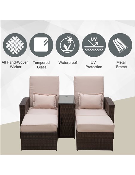 Outsunny Outdoor Garden Rattan Companion Sofa Chair & Stool Lounger Recliner Love Sunbed Daybed Patio Wicker Weave Furniture Set - pic 10367 | FastDaddyshop