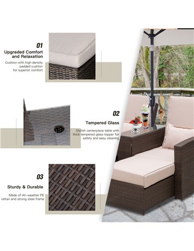 Outsunny Outdoor Garden Rattan Companion Sofa Chair & Stool Lounger Recliner Love Sunbed Daybed Patio Wicker Weave Furniture Set