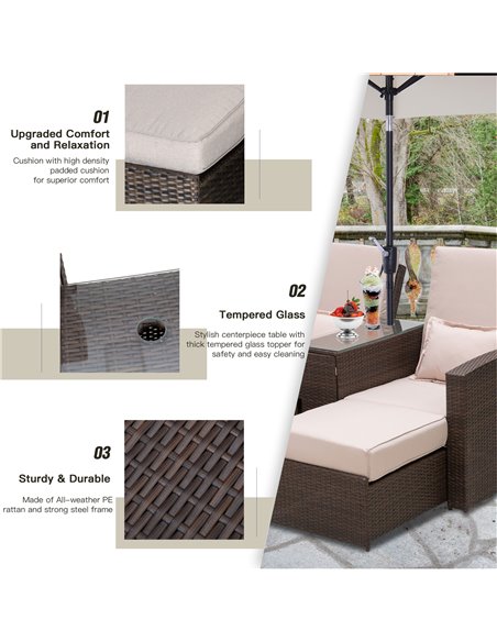 Outsunny Outdoor Garden Rattan Companion Sofa Chair & Stool Lounger Recliner Love Sunbed Daybed Patio Wicker Weave Furniture Set - pic 10368 | FastDaddyshop