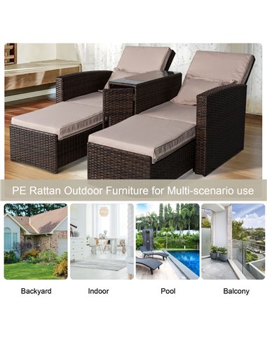 Outsunny Outdoor Garden Rattan Companion Sofa Chair & Stool Lounger Recliner Love Sunbed Daybed Patio Wicker Weave Furniture Set