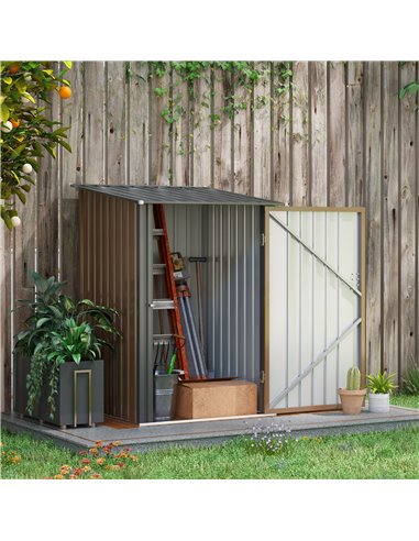 Outsunny 3.3 x 3.4ft Lean To Steel Garden Shed, with Locking Door - Brown/Grey 845-530V00BN