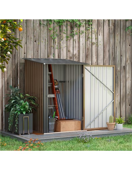 Outsunny 3.3 x 3.4ft Lean To Steel Garden Shed, with Locking Door - Brown/Grey 845-530V00BN - pic 103718 | FastDaddyshop