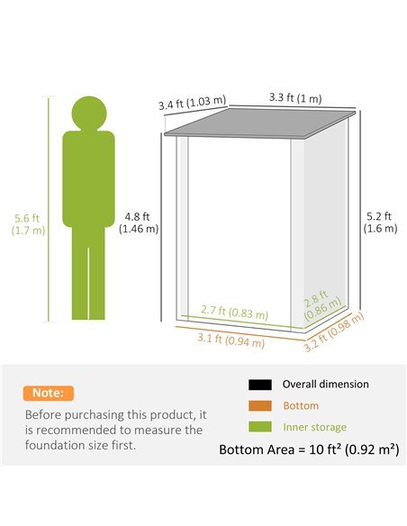 Outsunny 3.3 x 3.4ft Lean To Steel Garden Shed, with Locking Door - Brown/Grey 845-530V00BN - pic 103719 | FastDaddyshop