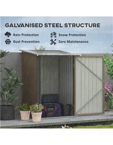 Outsunny 3.3 x 3.4ft Lean To Steel Garden Shed, with Locking Door - Brown/Grey 845-530V00BN