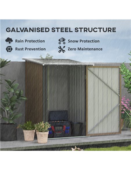 Outsunny 3.3 x 3.4ft Lean To Steel Garden Shed, with Locking Door - Brown/Grey 845-530V00BN - pic 103720 | FastDaddyshop