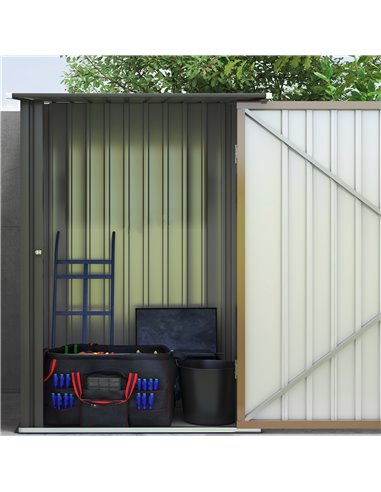 Outsunny 3.3 x 3.4ft Lean To Steel Garden Shed, with Locking Door - Brown/Grey 845-530V00BN