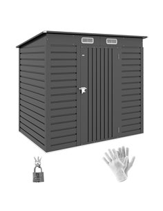 Outsunny 6.3 x 4.3FT Garden Shed. Galvanised Metal Shed, Outdoor Tool Storage Shed with Pent Roof, Lockable Door and 2 Vents, Gr