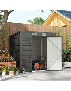 Outsunny 6.3 x 4.3FT Garden Shed. Galvanised Metal Shed, Outdoor Tool Storage Shed with Pent Roof, Lockable Door and 2 Vents, Gr 2