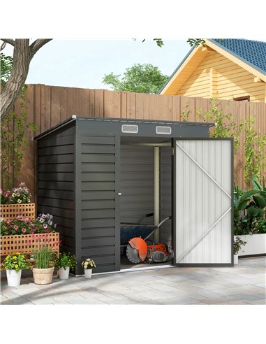 Outsunny 6.3 x 4.3FT Garden Shed. Galvanised Metal Shed, Outdoor Tool Storage Shed with Pent Roof, Lockable Door and 2 Vents, Gr