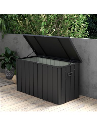 Outsunny 450L Galvanised Steel Garden Storage Box, with Wheels - Dark Grey 84G-326V00BK