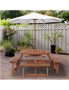 Outsunny 8 Seater Round Wooden Pub Bench Picnic Table Furniture Set for Outdoor Garden or Patio 2