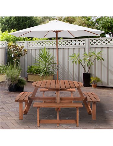 Outsunny 8 Seater Round Wooden Pub Bench Picnic Table Furniture Set for Outdoor Garden or Patio